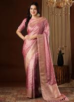 Sattin Silk Baby Pink Wedding Wear Weaving Saree